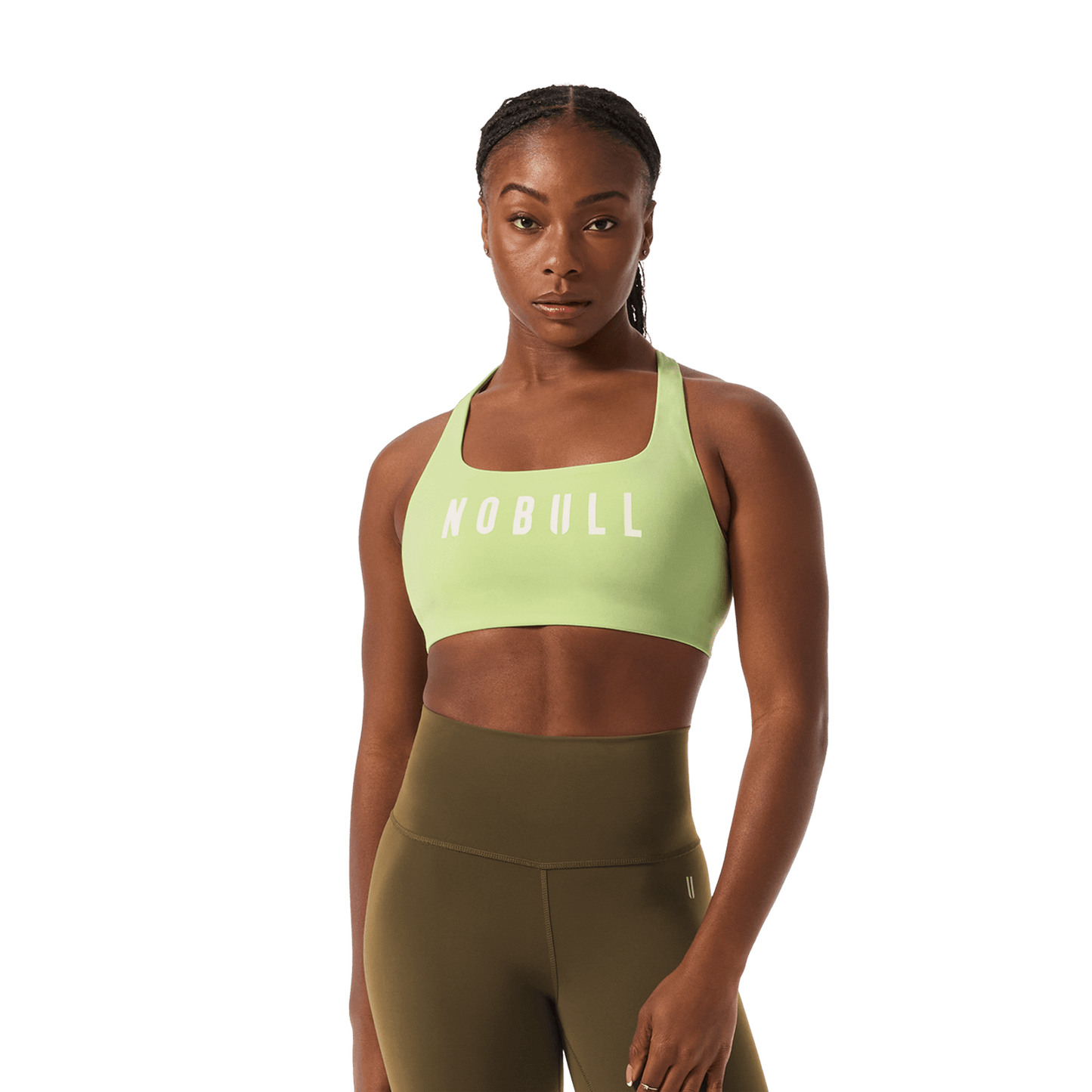 Women's Pear NOBULL Drive Racerback Bra Front Upper Body Angle.