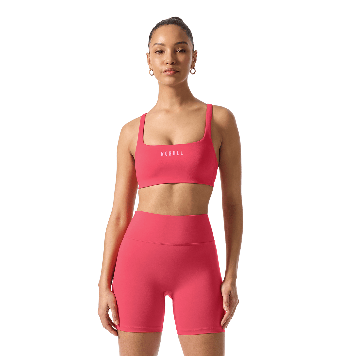 NOBULL Punch Matte Square Neck Bra Front On Body Angle.