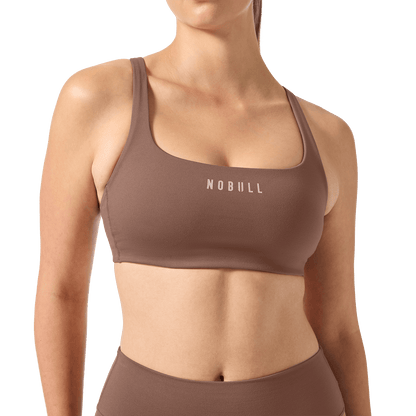 Women's Acorn NOBULL Matte Square Neck Bra Front Detail Angle.