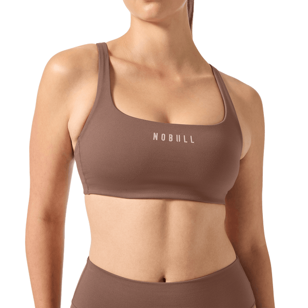 Women's Acorn NOBULL Matte Square Neck Bra Front Detail Angle.