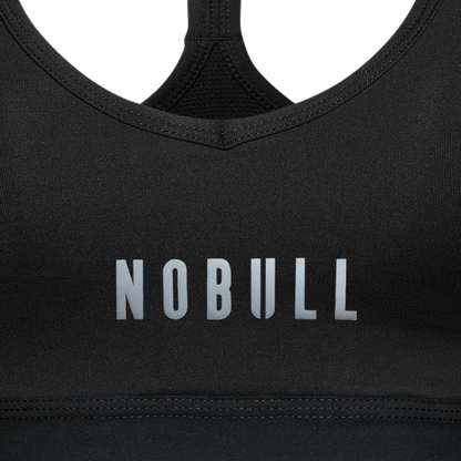 Black Matte V-Neck Sports Bra Front Detail Angle.