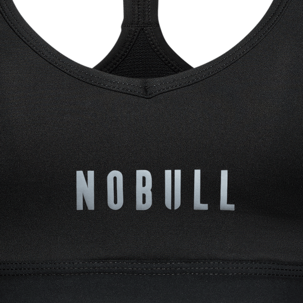 Black Matte V-Neck Sports Bra Front Detail Angle.