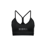 Black sports bra with 'NOBULL' logo on a white background