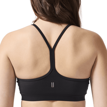 Matte Black NOBULL V-Neck Sports Bra Back On Body Close Up Angle.