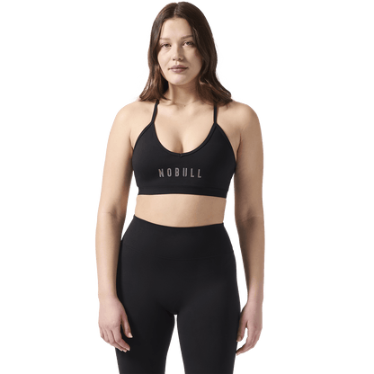 Matte Black NOBULL V-Neck Sports Bra Front On Body Angle.