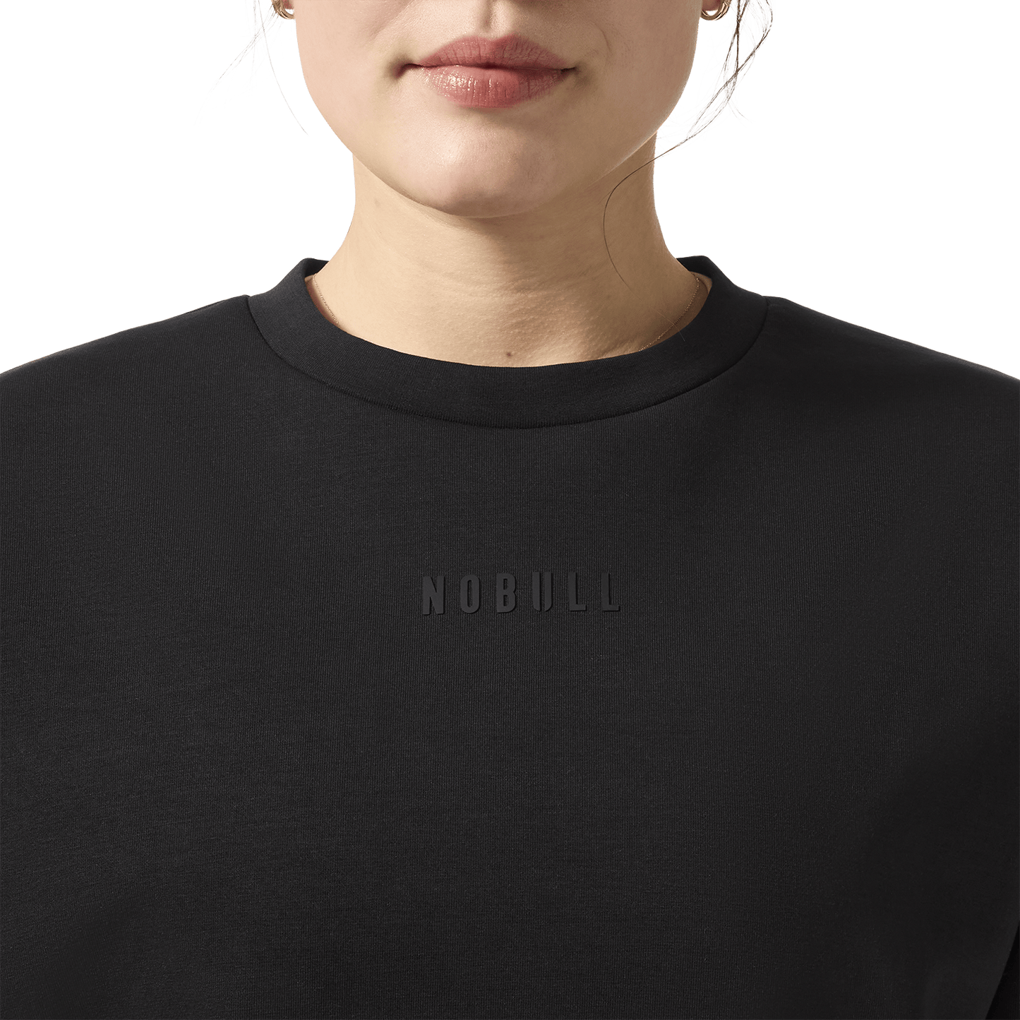 Women's Black NOBULL Elements Crew Sweatshirt Front Detail Angle. 