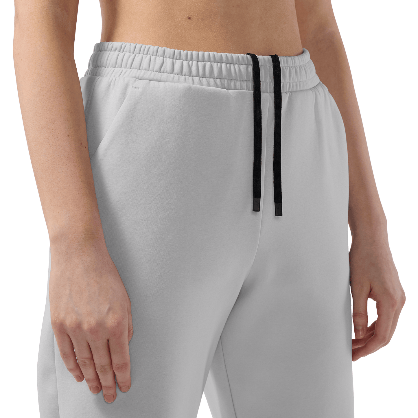 Women's Light Grey NOBULL Element Sweatpants Drawstring Detail Angle.