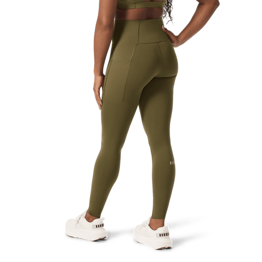 Women's Tactical Green High-Rise Drive Pocket Tight 28" Back Lower Body Angle.