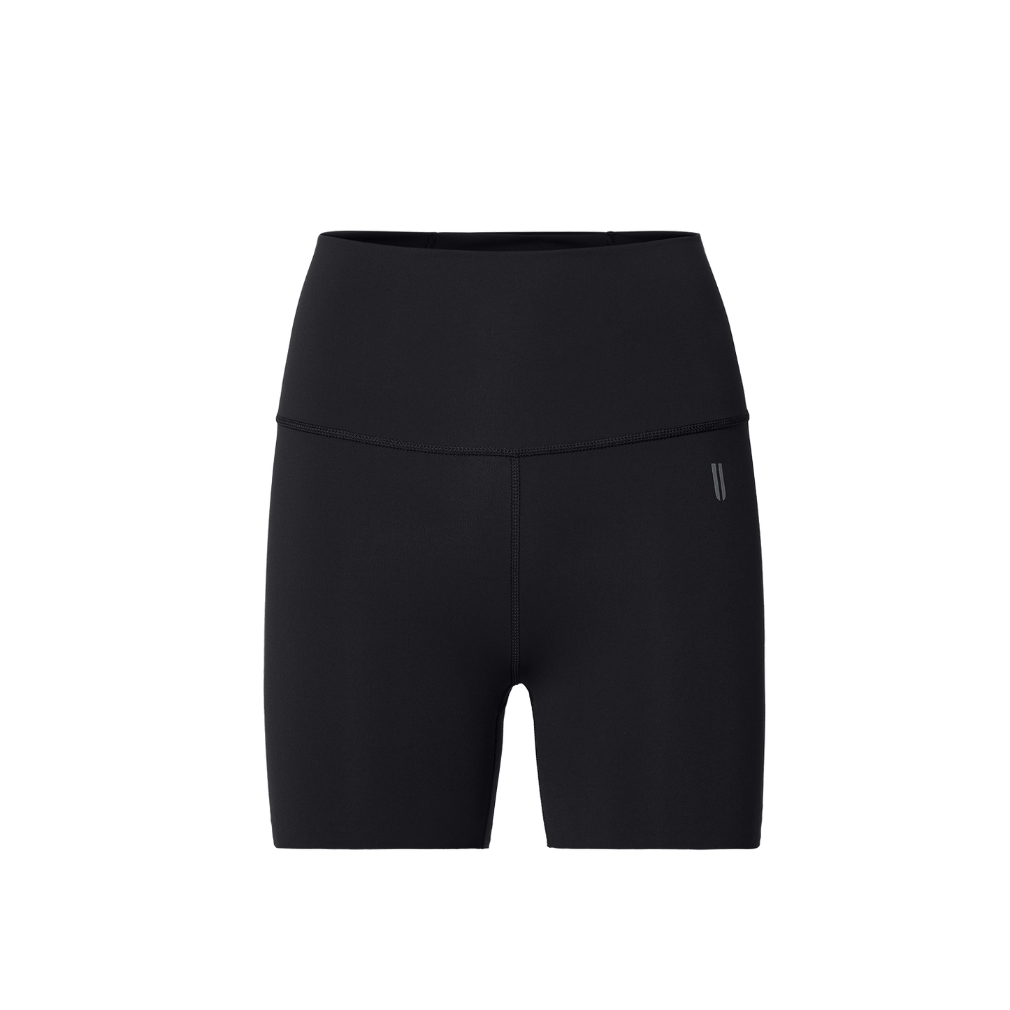 Women's Black High-Rise Drive Short 4" Front Silhouette Angle.