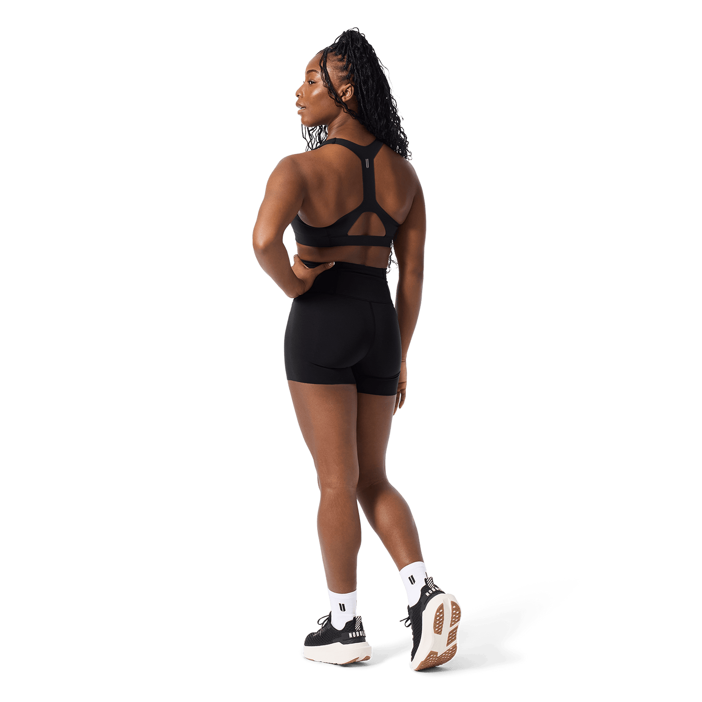 Women's Black High-Rise Drive Short 4" Back Full Body Angle.