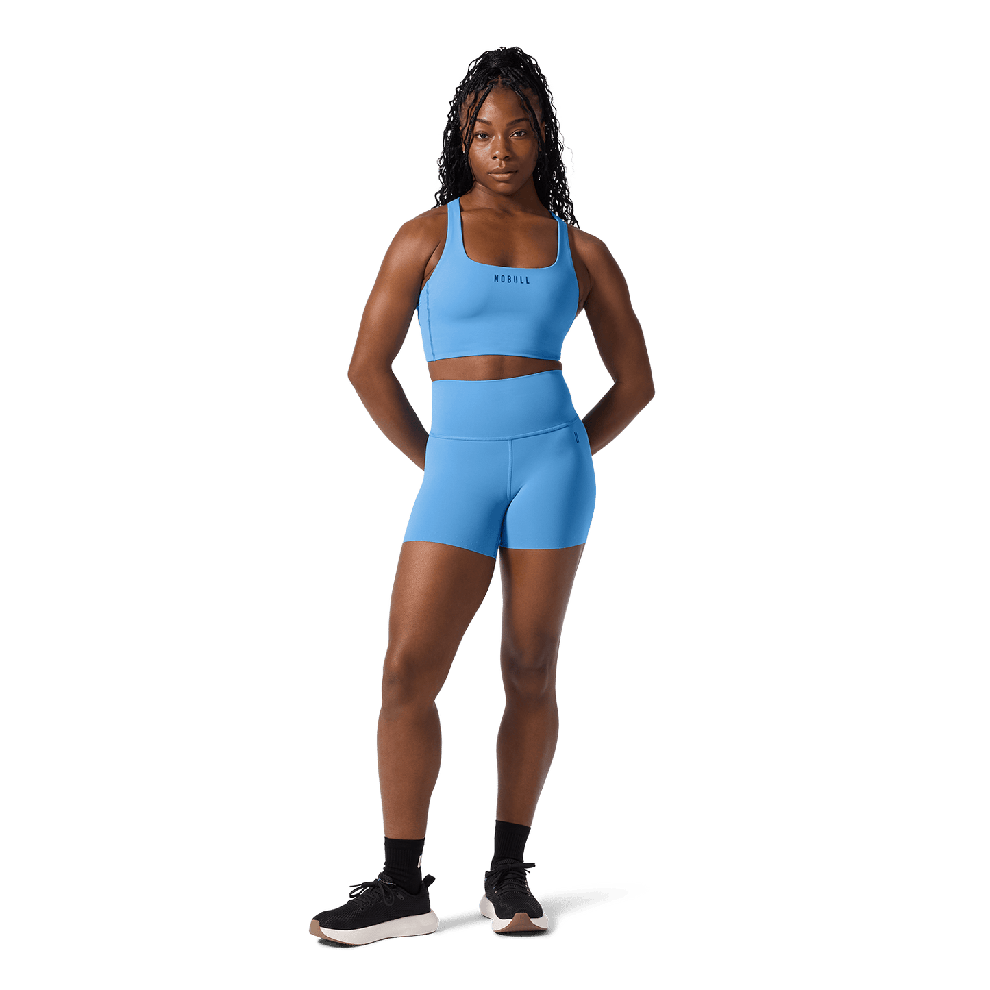 Women's Light Blue High-Rise Drive Short 4" Front Full Body Angle.