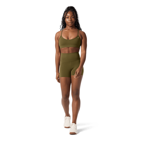 Women's Tactical Green High-Rise Drive Short 4" Front Full Body Angle.