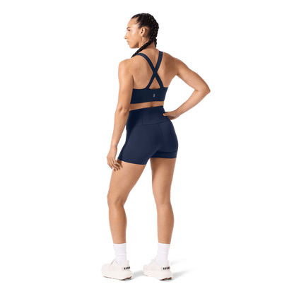 Women's Night Navy High-Rise Drive Short 4" Back Full Body Angle.