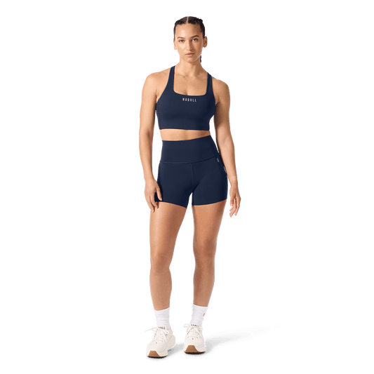 Women's Night Navy High-Rise Drive Short 4" Front Full Body Angle.