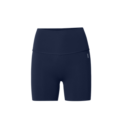 Women's Night Navy High-Rise Drive Short 4" Front Silhouette Angle.