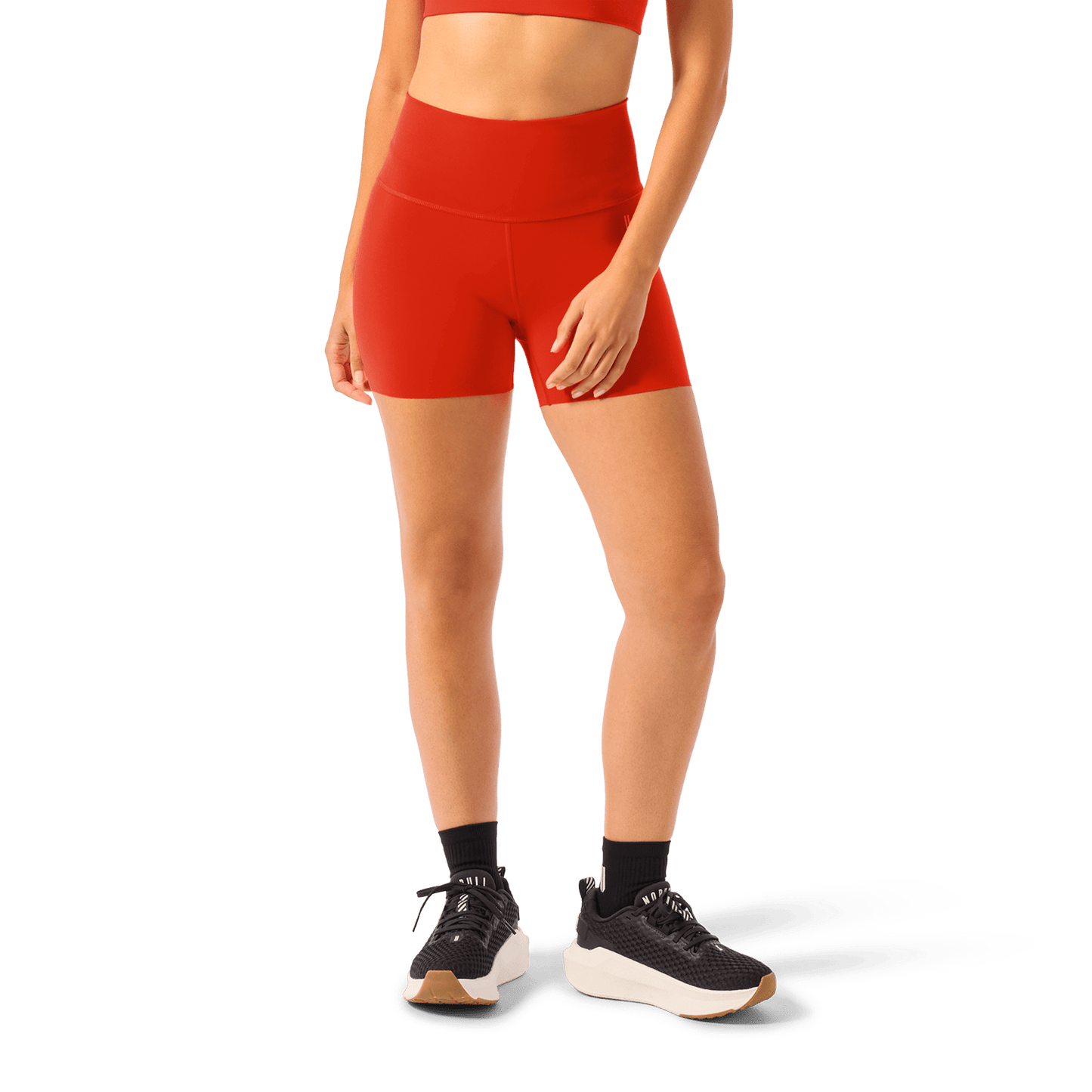 Women's Cayenne High-Rise Drive Short 4" Front Lower Body Angle.