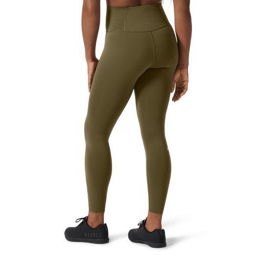 Women's Tactical Green High-Rise Drive Tight 25" Back Lower Body Angle.