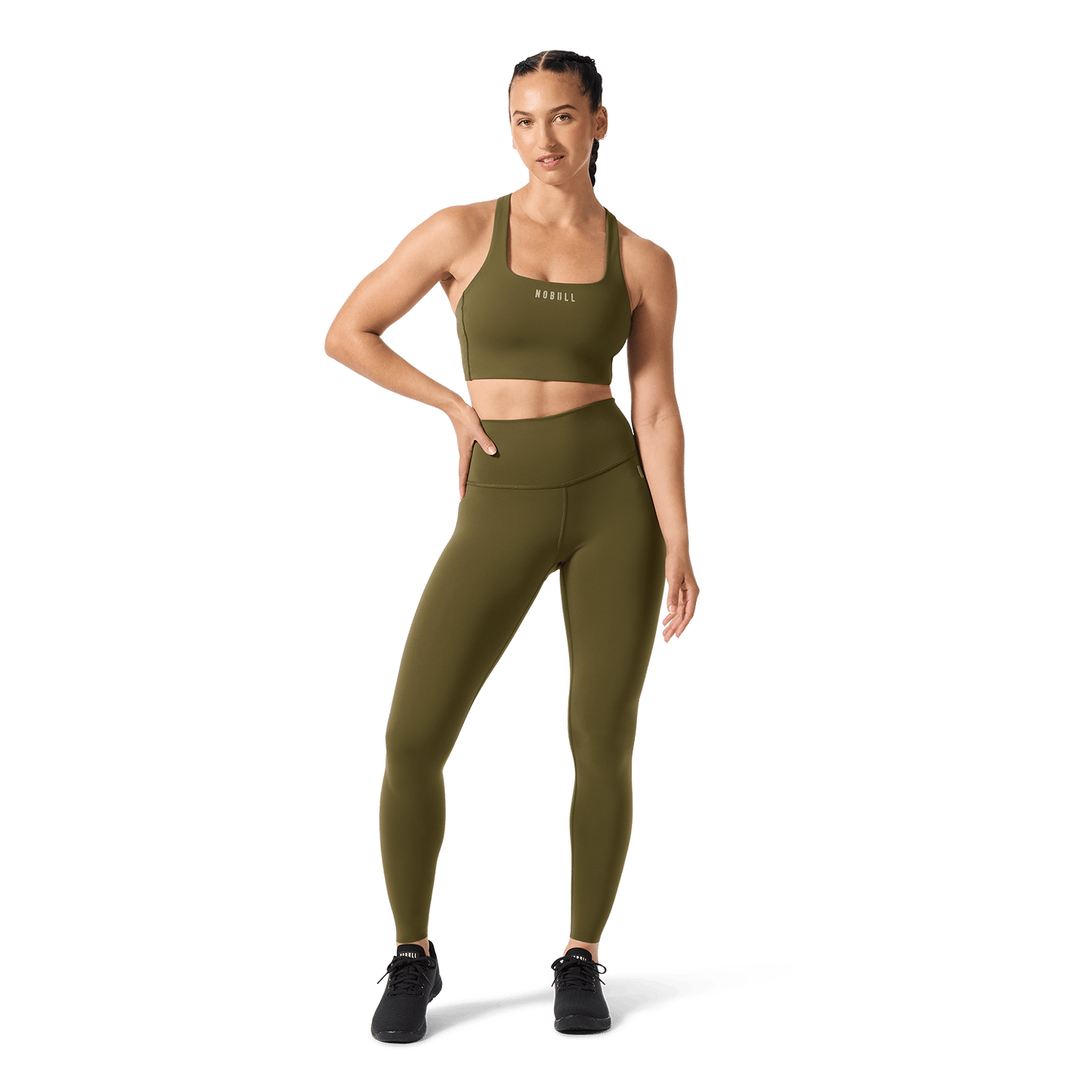 Women's Tactical Green High-Rise Drive Tight 28" Front Full Body Angle.