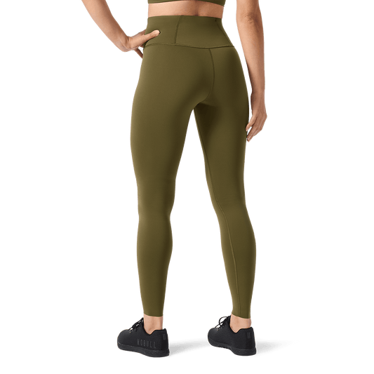 Women's Tactical Green High-Rise Drive Tight 28" Back Lower Body Angle.