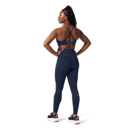 Women's Night Navy High-Rise Drive Tight 28" Back Full Body Angle.