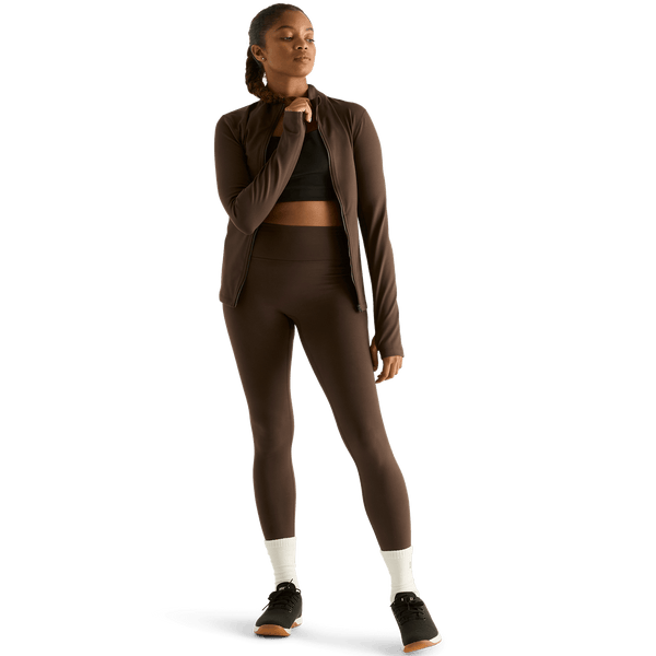 Women's Chocolate High-Rise Matte Tight 25" Front Angle.