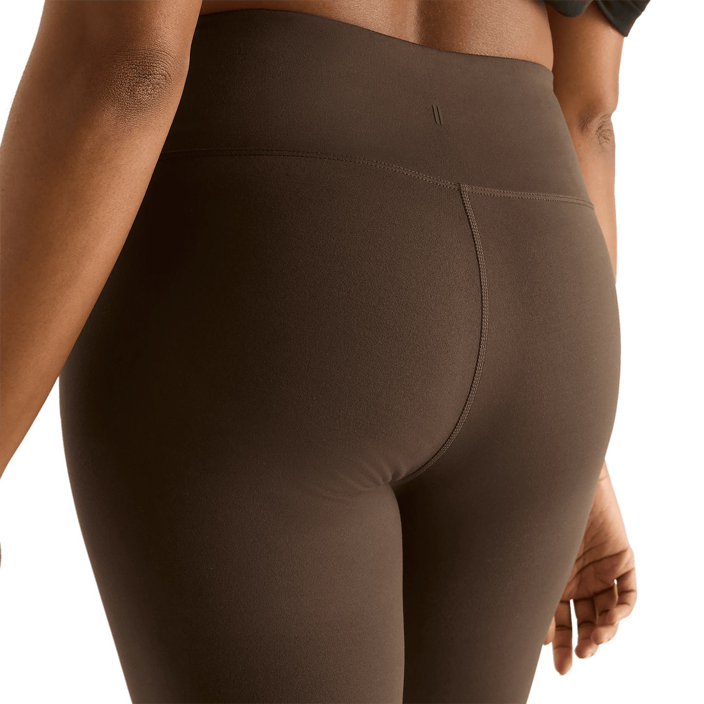 Women's Chocolate High-Rise Matte Tight 25" Back Detail Angle.