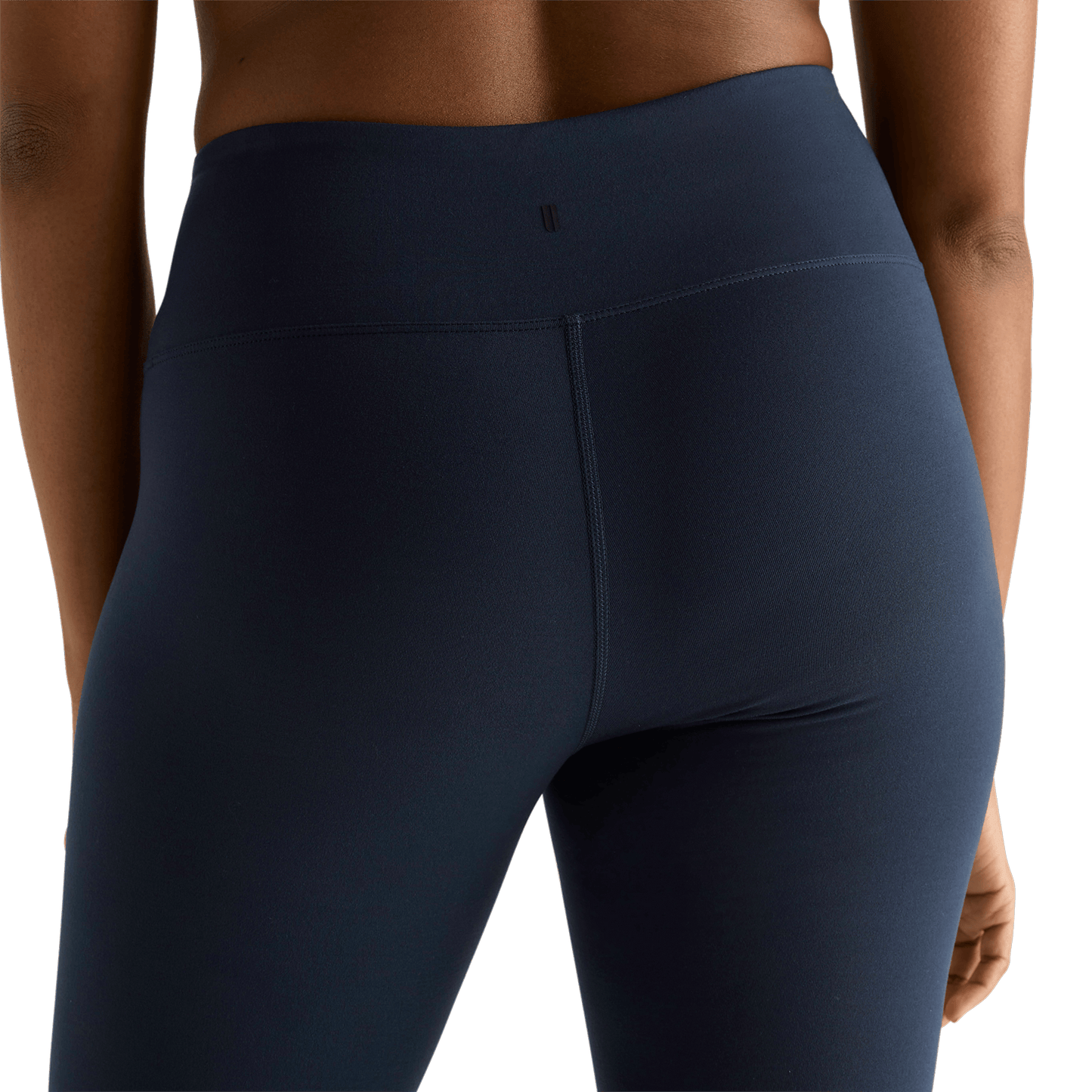 Women's Night Navy High-Rise Matte Tight 25" Back Detail Angle.