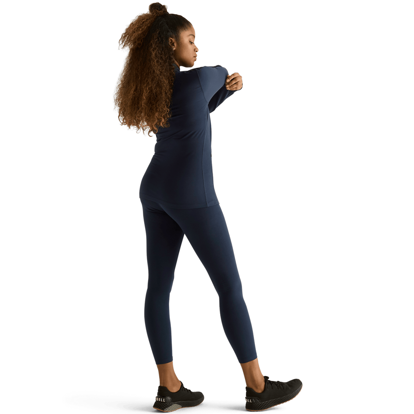 Women's Night Navy High-Rise Matte Tight 25" Back Angle.