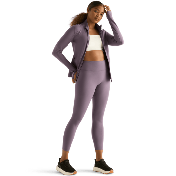 Women's Black Plum High-Rise Matte Tight 25" Front Angle.