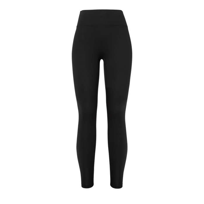 Women's Black High-Rise Matte Tight 28" Silhouette Front Angle.
