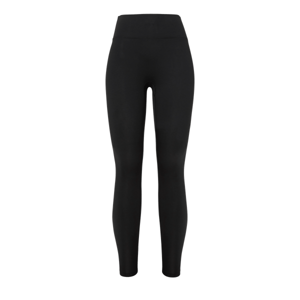 Women's Black High-Rise Matte Tight 28" Silhouette Front Angle.