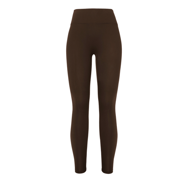 Women's Chocolate High-Rise Matte Tight 28" Silhouette Front Angle.