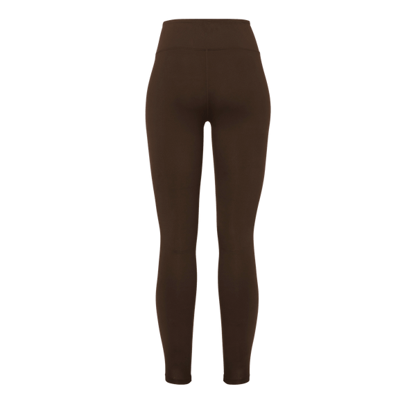 Women's Chocolate High-Rise Matte Tight 28" Silhouette Back Angle.
