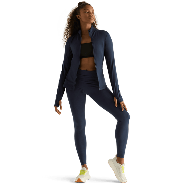 Women's Navy High-Rise Matte Tight 28" Front Angle.