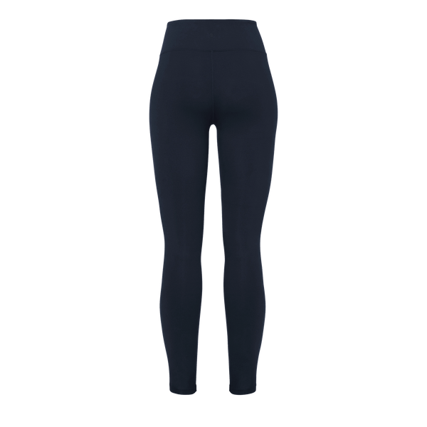 Women's Navy High-Rise Matte Tight 28" Back Silhouette Angle.