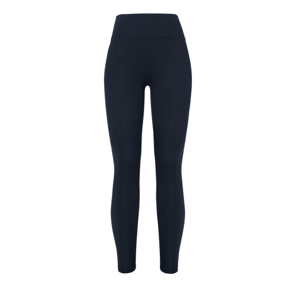 Women's Navy High-Rise Matte Tight 28" Front Silhouette Angle.