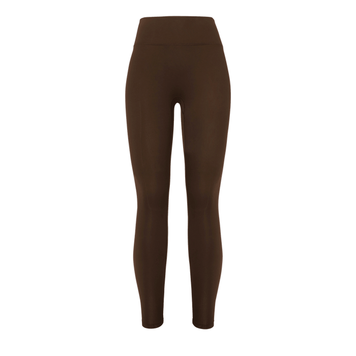 Women's Chocolate Matte Tight 28" Silhouette Front Angle.