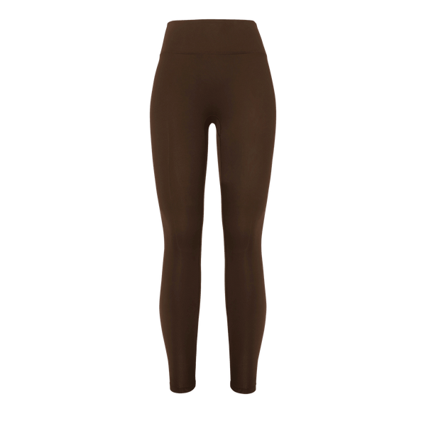 Women's Chocolate Matte Tight 28" Silhouette Front Angle.