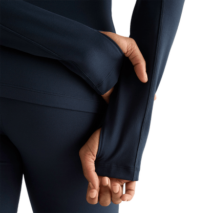 Women's Night Navy Matte Zip-Up Jacket Thumb Hole Detail Angle.