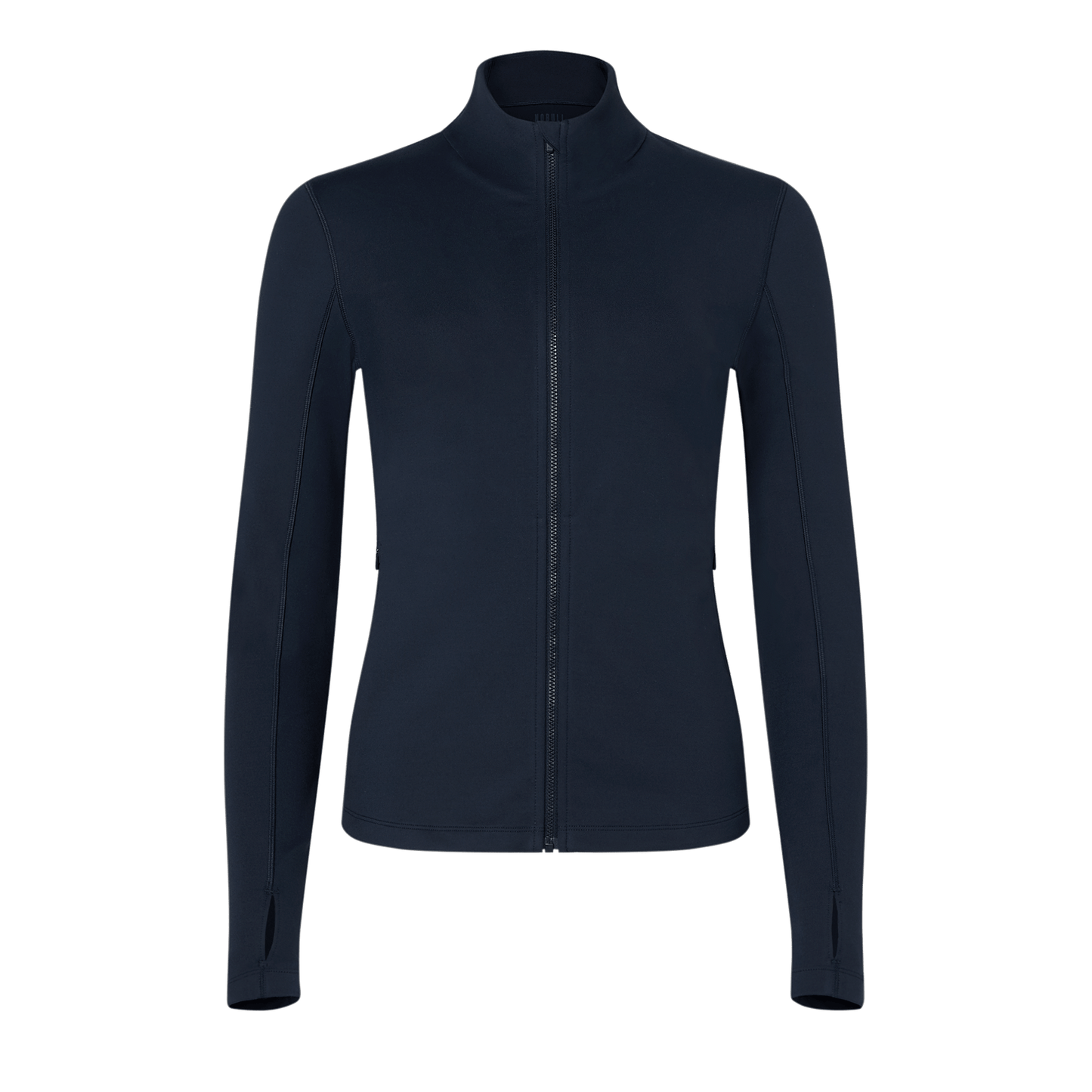 Women's Night Navy Matte Zip-Up Jacket Front Silhouette Angle.