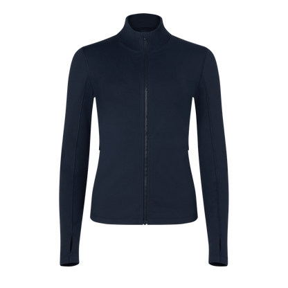 Women's Night Navy Matte Zip-Up Jacket Front Silhouette Angle.