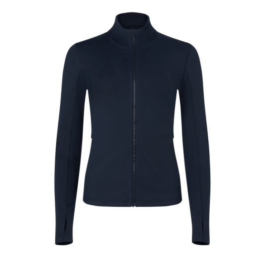 Women's Night Navy Matte Zip-Up Jacket Front Silhouette Angle.