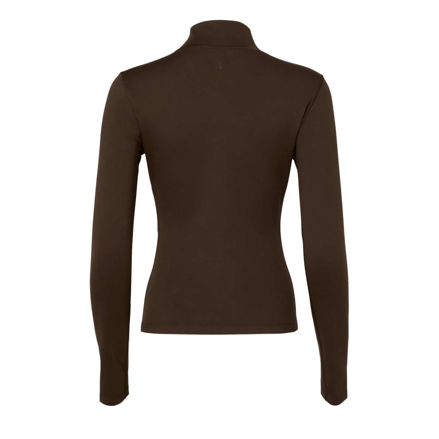 Women's Chocolate Matte Zip-Up Jacket Back Silhouette Angle.
