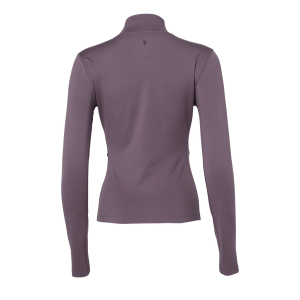 Women's Black Plum Matte Zip-Up Jacket Back Silhouette Angle.