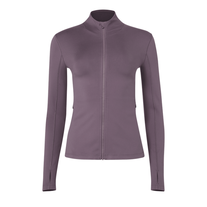 Women's Black Plum Matte Zip-Up Jacket Front Silhouette Angle.