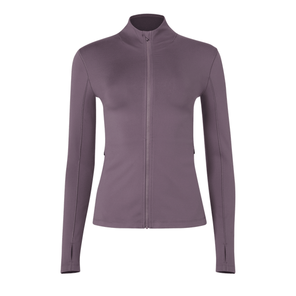 Women's Black Plum Matte Zip-Up Jacket Front Silhouette Angle.