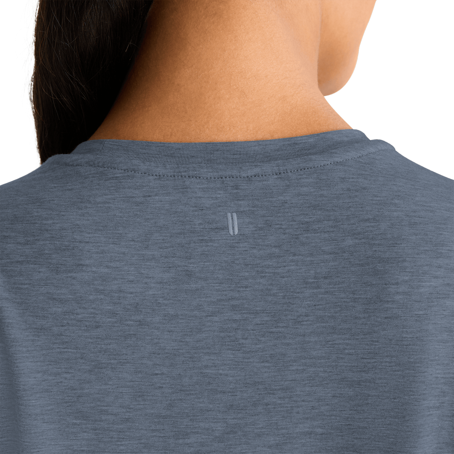 Women's Dusty Blue Heather NOBULL Boxy Tee U Logo Angle.