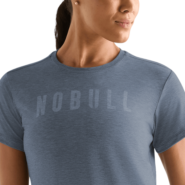 Women's Dusty Blue Heather NOBULL Boxy Tee Detail Angle.