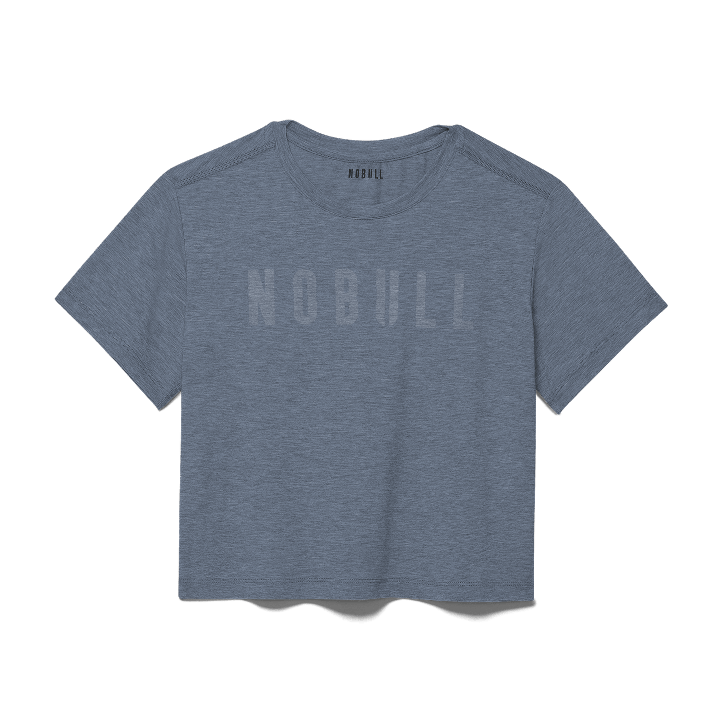 Women's Dusty Blue Heather NOBULL Boxy Tee Flat Lay Angle.