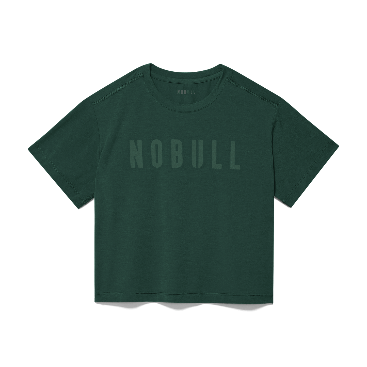 Women's Dark Ivy NOBULL Boxy Tee Flat Lay Angle.